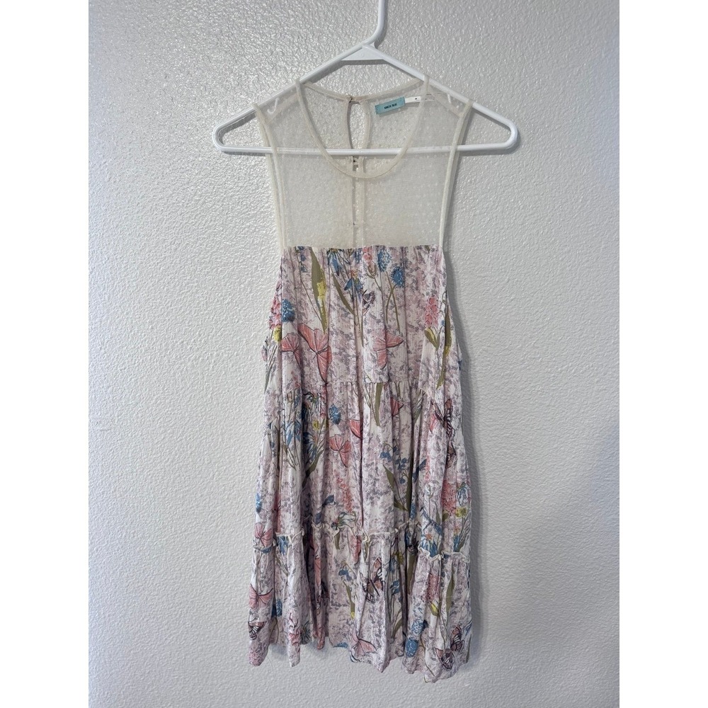 Kimchi Blue Aurora Trapeze Mini Dress Medium Floral Butterfly Mesh Back Boho